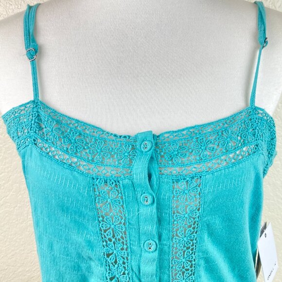 O'Neil Teal Embroidered Lace Trim Peplum Cami Pull String Top Sz S NWT - Picture 2 of 16